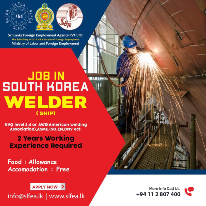 Ship Welder South Korean Job Vacancies for Sri Lankans